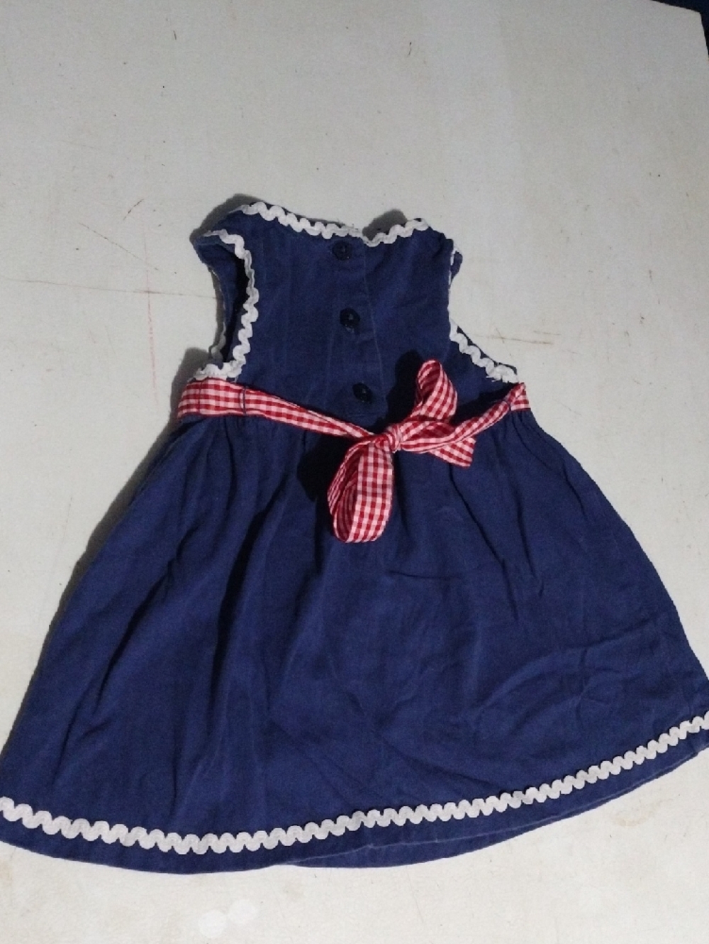 Little Me Navy Dress with Red Gingham Waist and White Trim - Picture 6 of 8